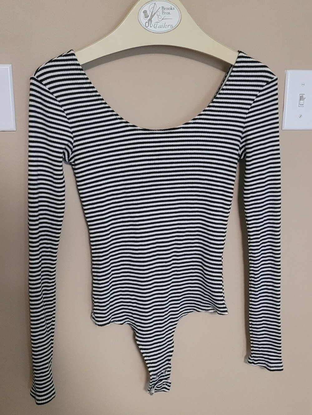 S/XS Striped Long-Sleeve Bodysuit - Black & White